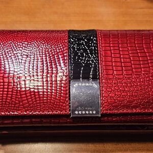 Red Crocodile Embossed Wallet with Black Accent